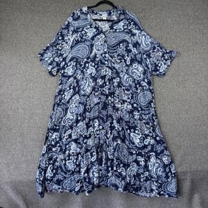 Catherines Womens 3X Navy Paisley Tiered Babydoll Rayon Short Sleeve Dress